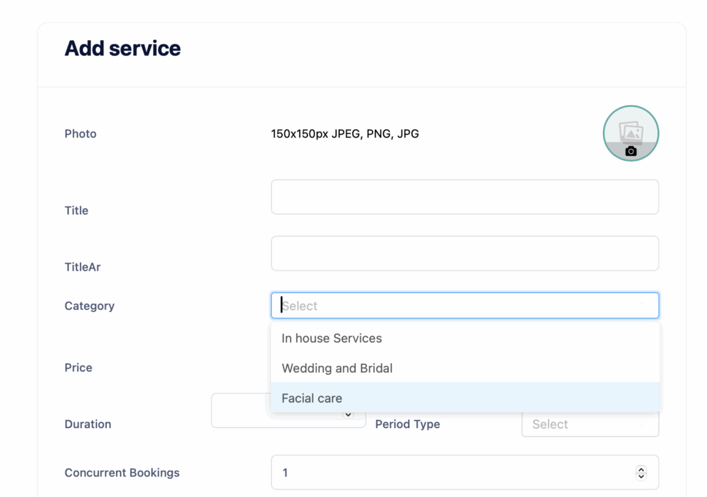 selecting the category while creating the service