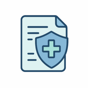 Document icon with a shield and medical cross, representing HIPAA-compliant patient data security