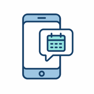 Smartphone icon with a calendar notification bubble, representing automated appointment reminders